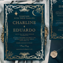 Indigo middeleeuwse gouden klimop bruiloft uitnodi