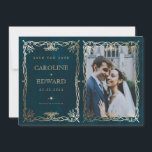 Indigo middeleeuwse gouden klimop foto QR-code Save The Date<br><div class="desc">Indigo middeleeuwse gouden klimop foto QR-code</div>