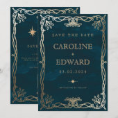 Indigo Middeleeuwse Gouden Klimop Trouw  Save The Date (Voorkant / Achterkant)