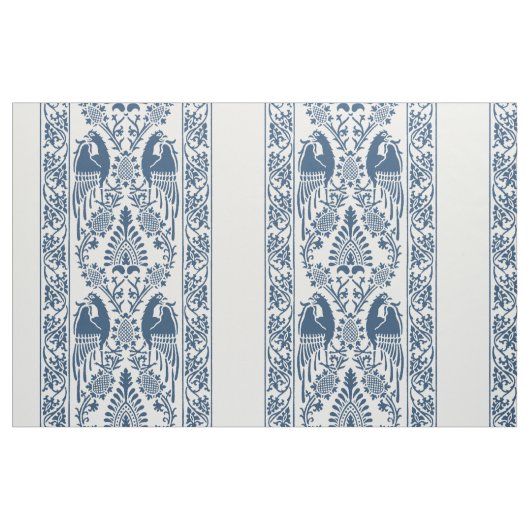 Indigo Middeleeuwse Vogel Strepen Stof (Fat Quarter)