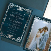 Indigo middeleeuwse zilveren Ivy bruiloft uitnodig Kaart