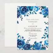 Indigo Midnight Blue Floral Wreath Wedding Invite Kaart (Voorkant / Achterkant)