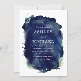 Indigo Midnight Blue Paint Splash & White Wedding Kaart
