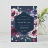 Indigo Midnight Flora Wedding Kaart (Staand voorkant)