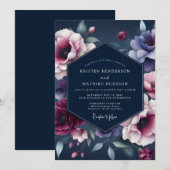 Indigo Midnight Flora Wedding Kaart (Voorkant / Achterkant)