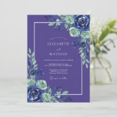 Indigo Mint Botanische Romantische Bruiloft Kaart (Staand voorkant)