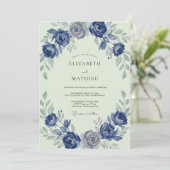 Indigo Mint Krans Bruiloft Kaart (Staand voorkant)