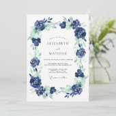 Indigo Mint Pioen Huwelijk Kaart (Staand voorkant)