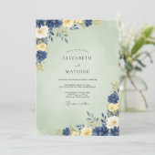 Indigo Mint Ranunculus Eucalyptus Bruiloft Kaart (Staand voorkant)