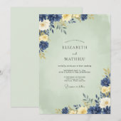 Indigo Mint Ranunculus Eucalyptus Bruiloft Kaart (Voorkant / Achterkant)