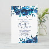 Indigo Mood Floral Wedding Kaart (Staand voorkant)