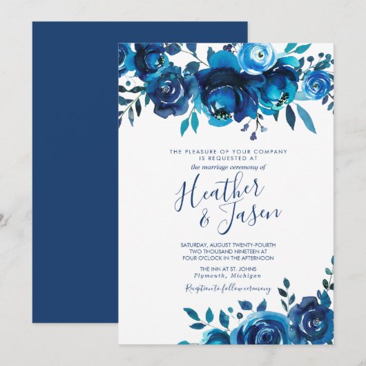 Indigo Mood Floral Wedding Kaart (Voorkant / Achterkant)