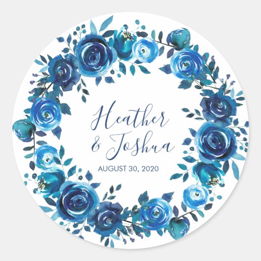 Indigo Mood Floral Wedding Ronde Sticker (Voorkant)