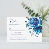 Indigo Mood Floral Wedding RSVP Kaartje (Staand voorkant)