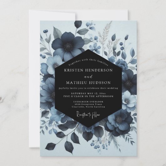 Indigo Moody Bloom Wedding Kaart (Voorkant)
