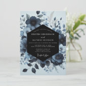 Indigo Moody Bloom Wedding Kaart (Staand voorkant)