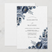 Indigo Moody Floral Wedding Kaart (Voorkant / Achterkant)