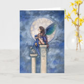 Indigo Moon Fairy en Cat Wenskaart Kaart (Gele Bloem)