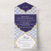 Indigo Moroccan Tile Wedding  All In One Uitnodiging (Binnen)