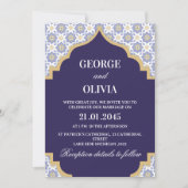Indigo Moroccan Tile Wedding Kaart (Voorkant)