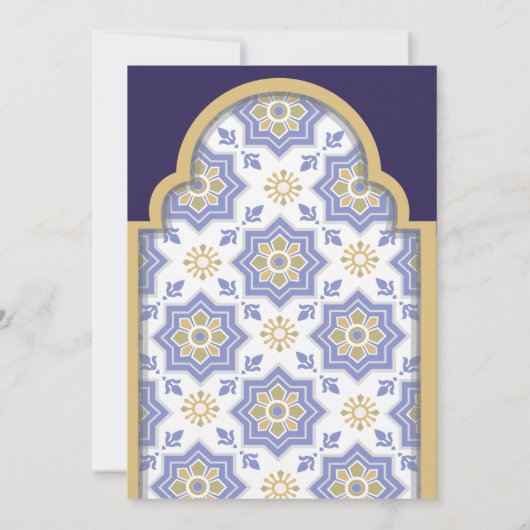Indigo Moroccan Tile Wedding Kaart (Achterkant)