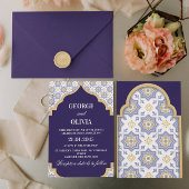 Indigo Moroccan Tile Wedding Kaart