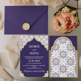 Indigo Moroccan Tile Wedding Kaart