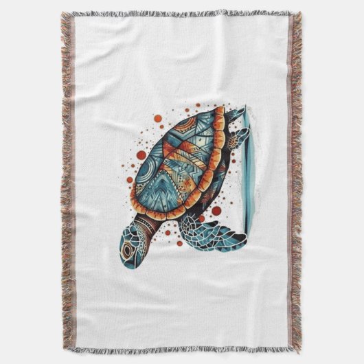 Indigo Mozaïek Zee Schildpad Deken (Voorkant Verticaal)