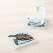 Indigo Mozaïek Zee Schildpad Glazen Onderzetter (Schuin)