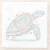 Indigo Mozaïek Zee Schildpad Glazen Onderzetter (Achterkant)