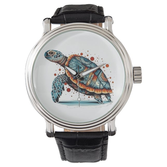 Indigo Mozaïek Zee Schildpad Horloge (Voorkant)
