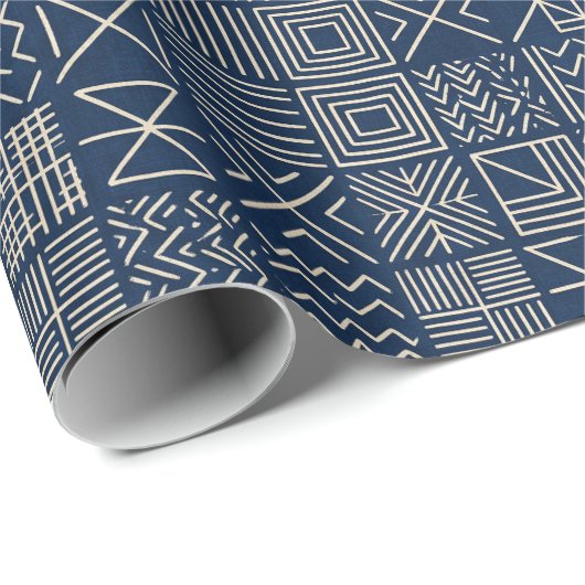 Indigo Mudcloth | Ambachtelijk Weefsel Cadeaupapier (Rol Hoek)