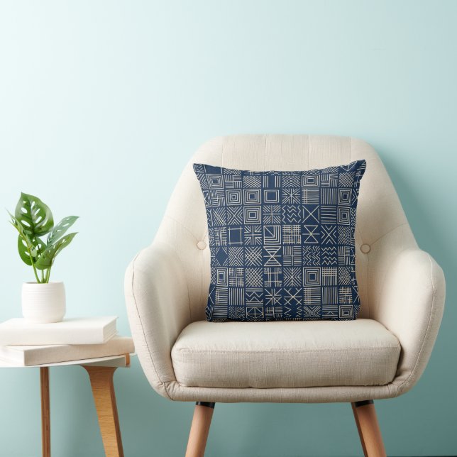 Indigo Mudcloth | Ambachtelijk Weefsel Kussen (Stoel)