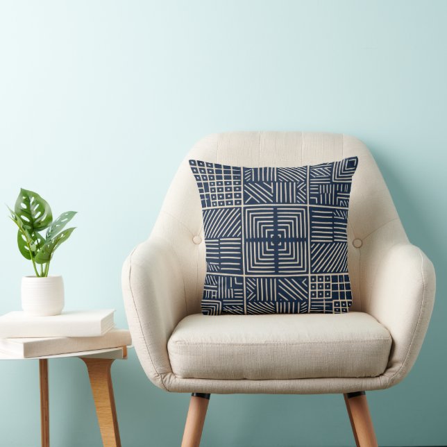 Indigo Mudcloth | Symmetrie Kussen (Stoel)