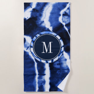 Indigo Nautical Blue Tie Waterverf Monogram Strandlaken