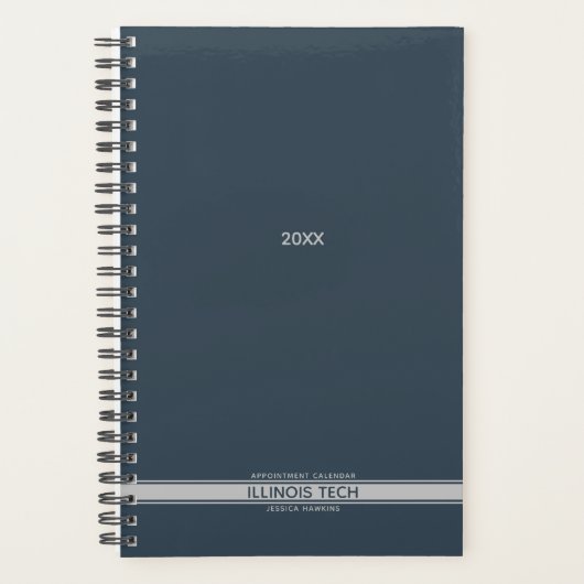 Indigo Navy Blue Bottom Stripe Spiral Wekelijks Planner (Voorkant)