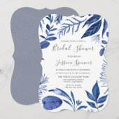 Indigo Navy Blue Leaf Floral Vrijgezellenfeest Inv Kaart (Voorkant / Achterkant)