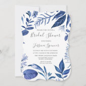 Indigo Navy Blue Leaf Floral Vrijgezellenfeest Inv Kaart (Voorkant)