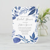 Indigo Navy Blue Leaf Floral Vrijgezellenfeest Inv Kaart (Staand voorkant)