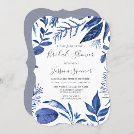 Indigo Navy Blue Leaf Floral Vrijgezellenfeest Inv Kaart