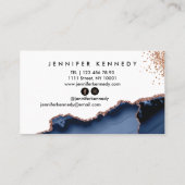 Indigo Navy Blue Roos Gold Glitter Agate Marble Visitekaartje (Achterkant)