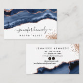 Indigo Navy Blue Roos Gold Glitter Agate Marble Visitekaartje (Voorkant / Achterkant)