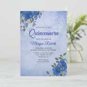 Indigo Navy Flowers Blue Waterverf Quinceanera Kaart (Staand voorkant)