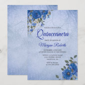 Indigo Navy Flowers Blue Waterverf Quinceanera Kaart (Voorkant / Achterkant)