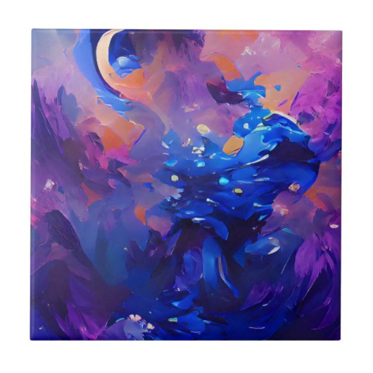 Indigo navy levendige fantasie abstracte kunst tegeltje (Voorkant)