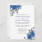 Indigo Navy Midnight Blue Floral Wedding Kaart (Voorkant)