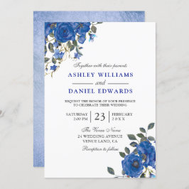 Indigo Navy Midnight Blue Floral Wedding Kaart