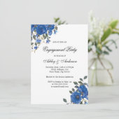 Indigo Navy Midnight Blue Flowers Engagement Party Kaart (Staand voorkant)