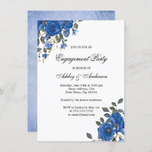 Indigo Navy Midnight Blue Flowers Engagement Party Kaart