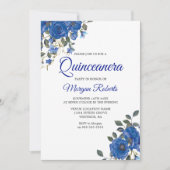 Indigo Navy Midnight Blue Flowers Quinceanera Kaart (Voorkant)